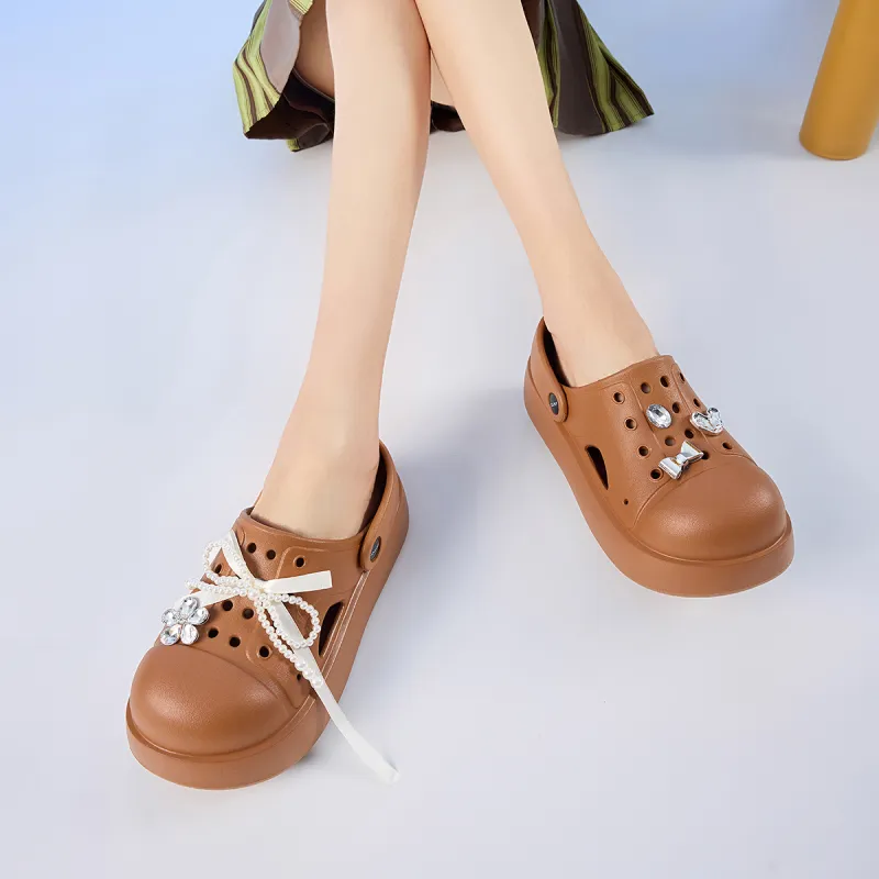 JOSINY Summer Petite Outerwear Trendy Fashion Lazy Slip on, Outdoor Beach Shoes Closed Toe Mules, Clogs Women's Coffee-4