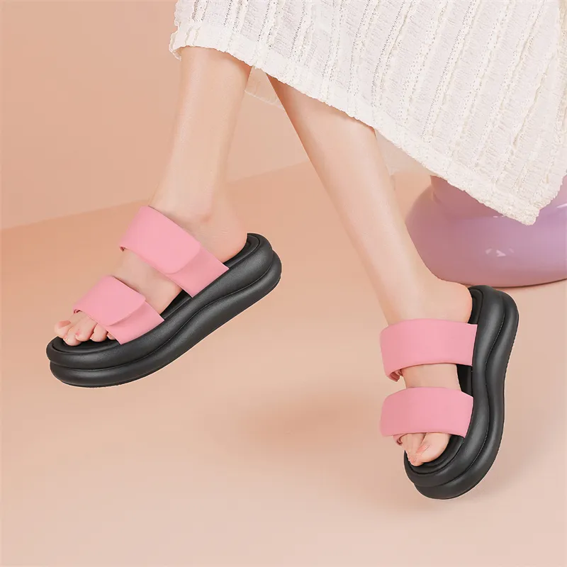JOSINY PU Polyurethane Stitching Quiet Odor Resistant Abrasion Resistant Slide Slippers Women's Rose Red-3