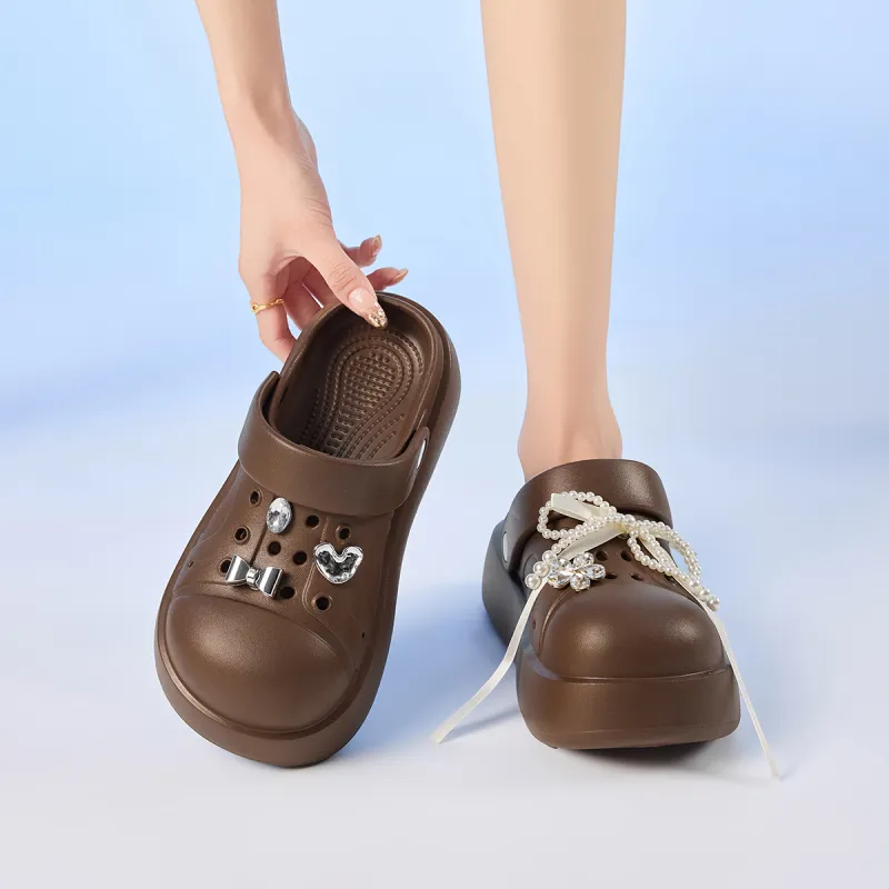 JOSINY Summer Outerwear Trendy Fashion Slip on, Outdoor Beach Shoes Closed Toe Mules, Clogs Women's Brown-6