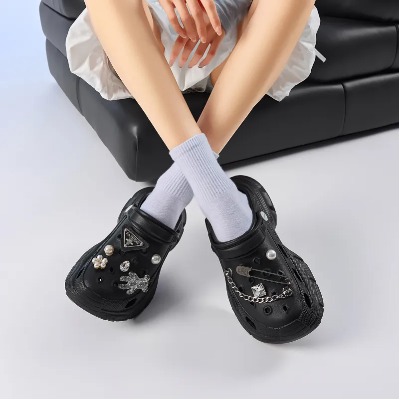 JOSINY Summer Trendy Fashion, Slip on Shoes, Outdoor Beach Shoes Closed Toe Mules DIY Clogs Women's Black-6