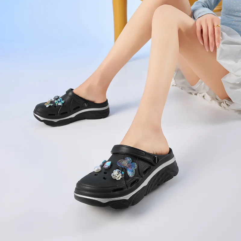 JOSINY Summer Trendy Fashion, Cute DIY Slip on, Outdoor Beach Shoes Clogs Women's Black-5