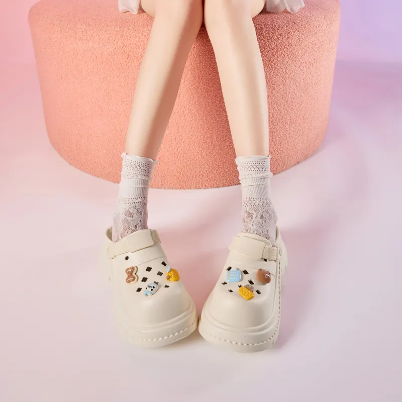JOSINY Summer Trendy Fashion, Cartoon DIY Slip on, Outdoor Beach Shoes Closed Toe Slippers, Clogs Women's Ecru-7