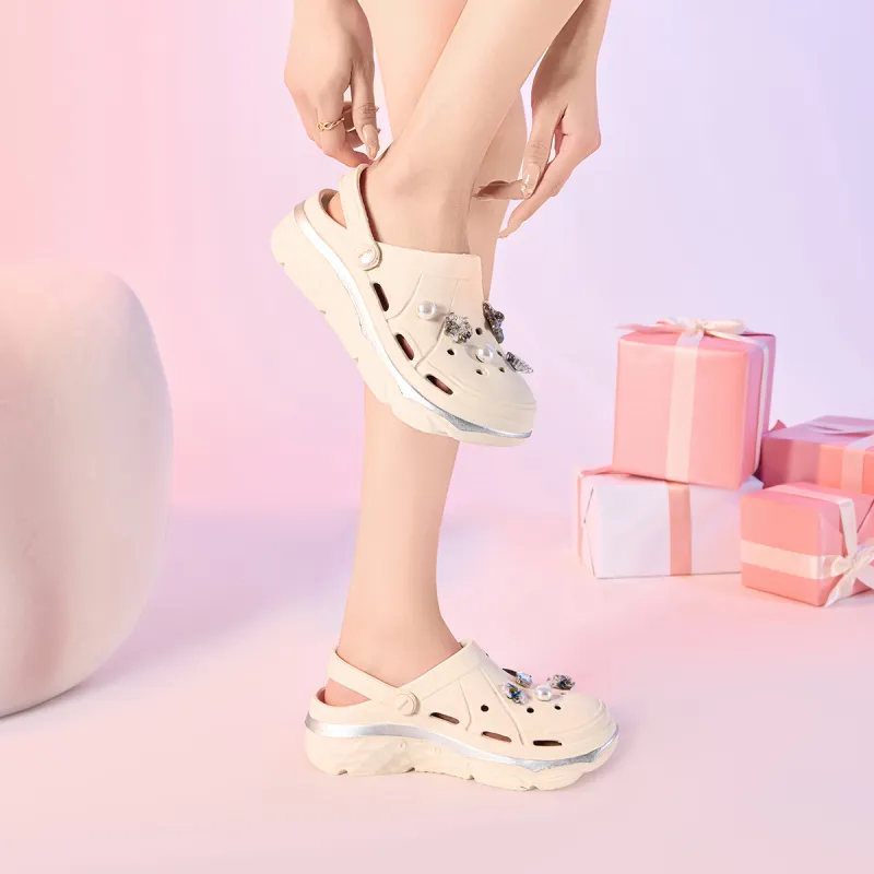 JOSINY Summer Trendy Fashion, Cute DIY Lightweight Comfortable, Slip on Shoes, Outdoor Beach Shoes Clogs Women's Beige-4