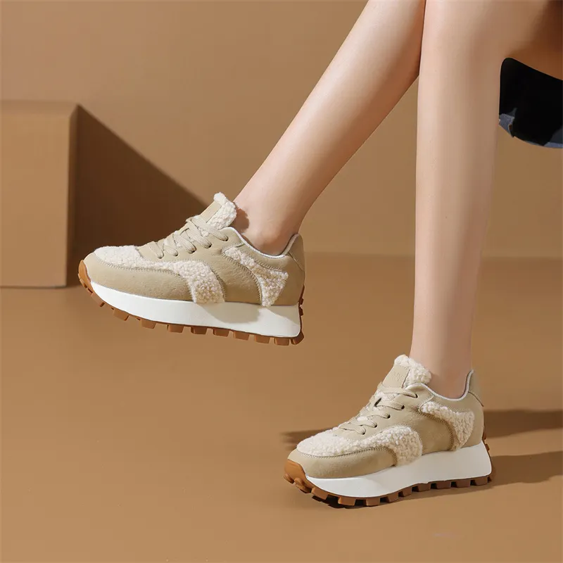 JOSINY Low Top Casual Shoes Women's Velvet Khaki-3