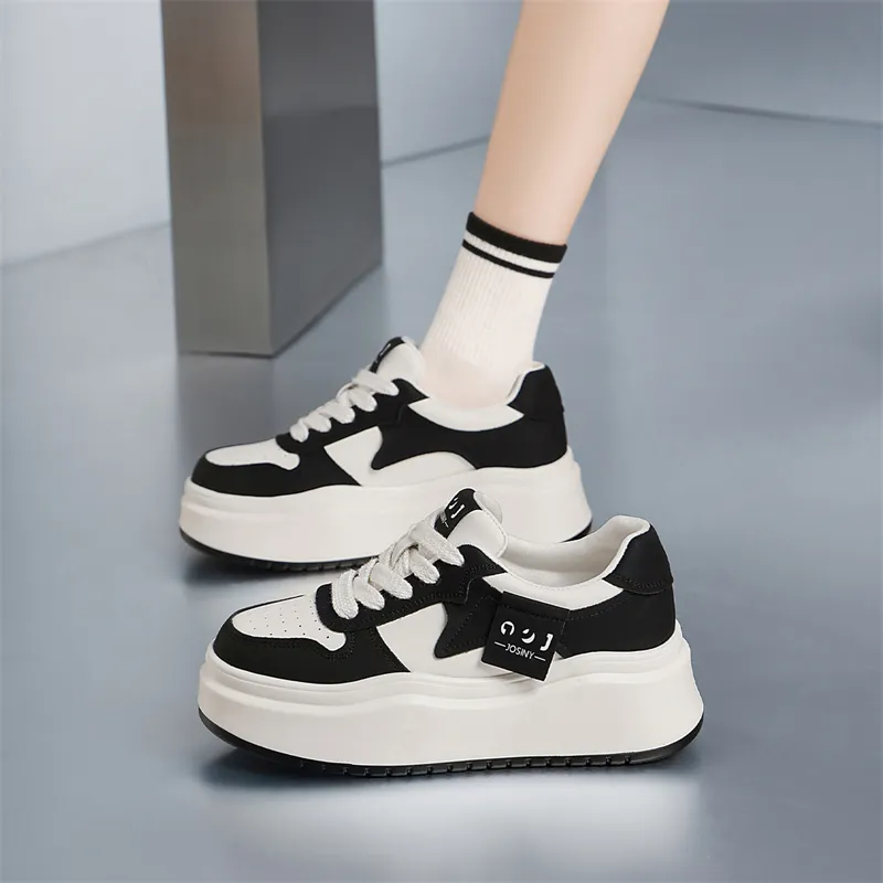 JOSINY Platform Height Increasing Skateboard Shoes Casual Shoes Women's Beige Black-3