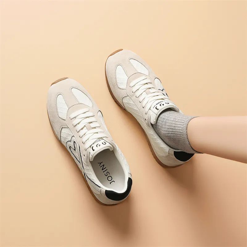 JOSINY Spring Versatile Sporty Style Soft-Sole Skateboard Shoes Fashion Lightweight Casual Shoes Women's Ecru-5
