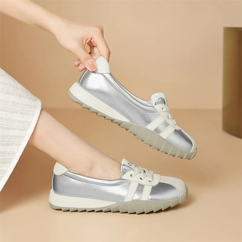 JOSINY Soft Sole, Versatile Lightweight, White Sneakers Sports Casual Shoes Women's Beige Red/White Silver-11