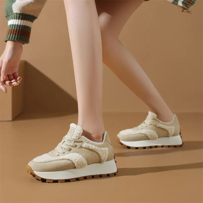 JOSINY Low Top Casual Shoes Women's Velvet Khaki-5
