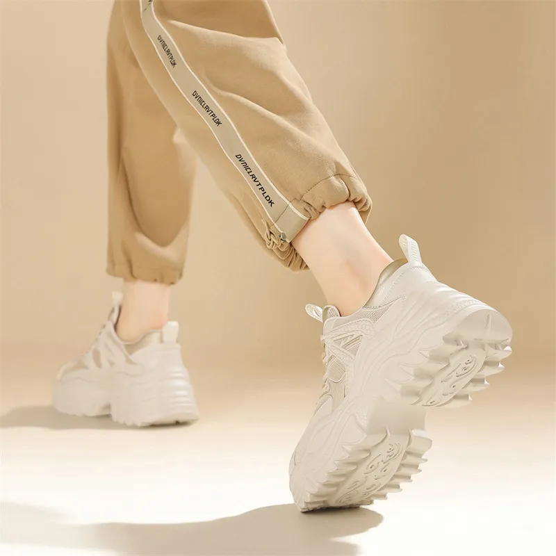 JOSINY Chunky Sneakers Women's Low Top Beige Khaki/Beige Red-3