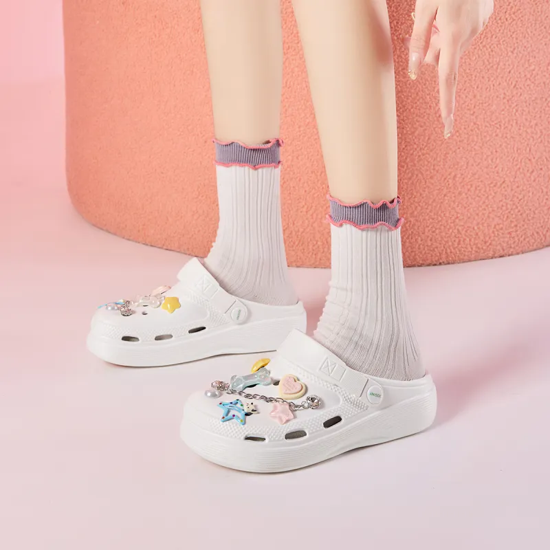 JOSINY Summer Petite Platform Height Increasing 5.4cm Outerwear Trendy Fashion Lazy Slip on Clogs Women's Ecru-6