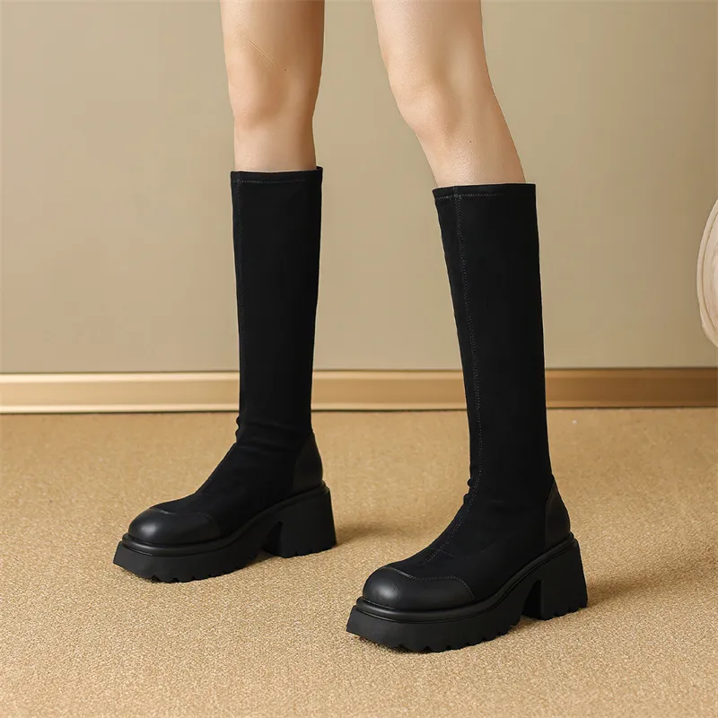 JOSINY Knee high Boots Women's Black/Khaki-15
