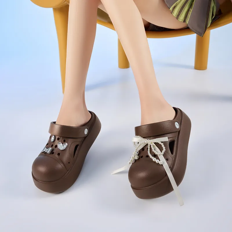 JOSINY Summer Outerwear Trendy Fashion Slip on, Outdoor Beach Shoes Closed Toe Mules, Clogs Women's Brown-4