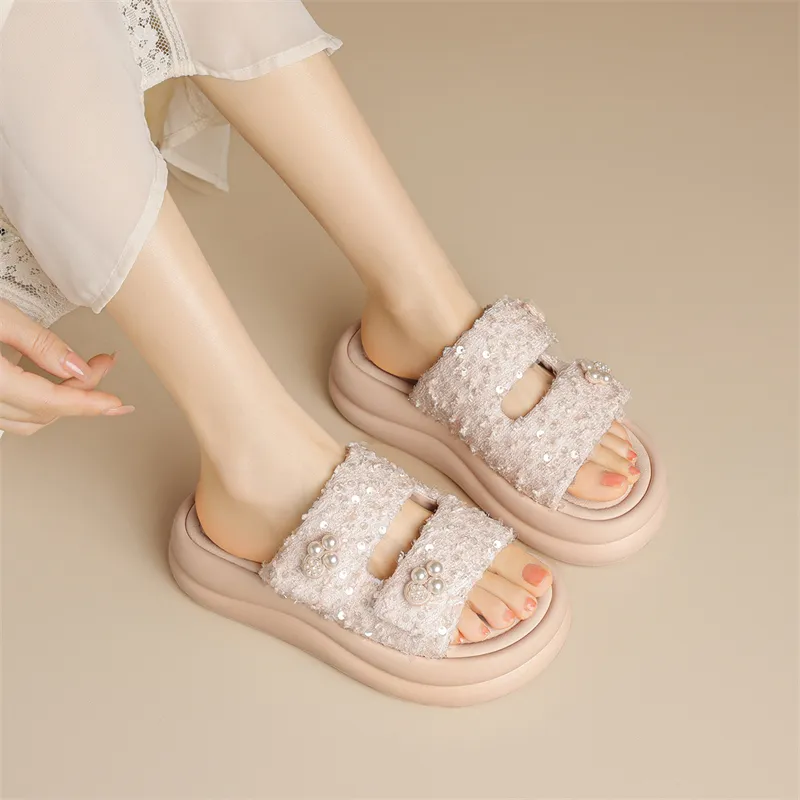 JOSINY PU Polyurethane Cut-Out Woven Slip-Resistant Slide Slippers Women's-10