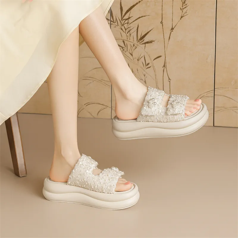 JOSINY PU Polyurethane Cut-Out Woven Slip-Resistant Slide Slippers Women's-5