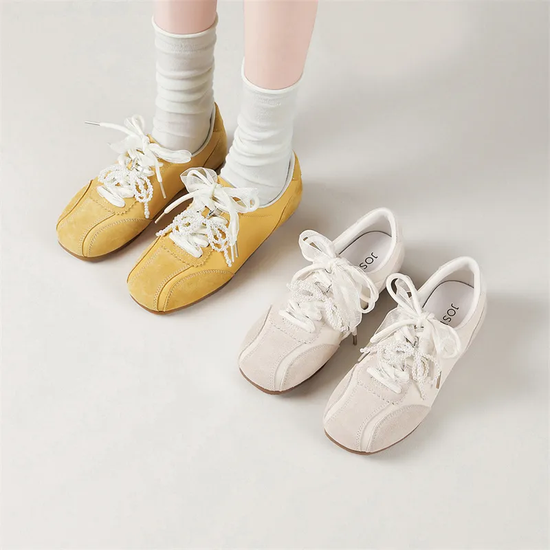 JOSINY Casual Shoes Women's Low Top White/Beige/Yellow-5