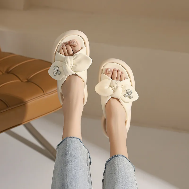 JOSINY Rubber Sole Cushioning Slip Resistant Abrasion Resistant Odor Resistant Quiet Slide Slippers Women's Ecru-3