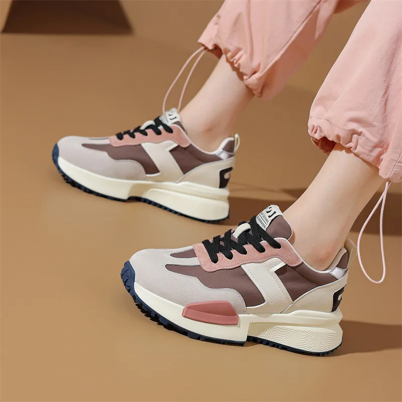 JOSINY Running Shoes Women's Low Top Beige Pink/Beige Black-5