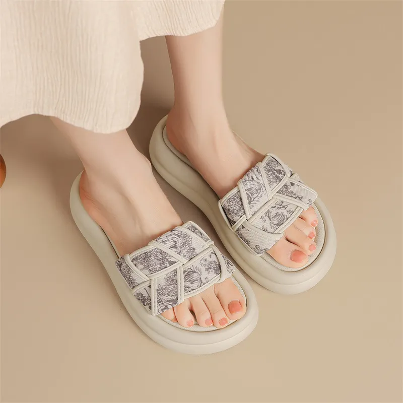 JOSINY PU Polyurethane Leather Patchwork Cut-Out Slip-Resistant Slide Slippers Women's-11