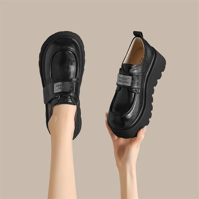 JOSINY British Style Vintage Advanced Touch Small Leather Shoes Fashion Versatile Loafers Heel Height 5cm Women's Black-2