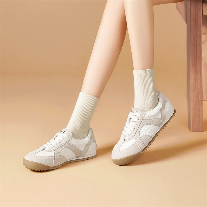 JOSINY Spring Lightweight Versatile Fashion Sports Flat Shoes Vintage White Sneakers Casual Shoes Women's Ecru-2
