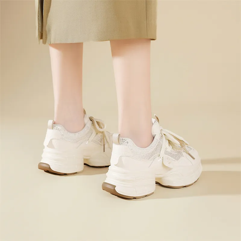 JOSINY Chunky Sneakers Women's Low Top Beige Red/Beige Apricot-5