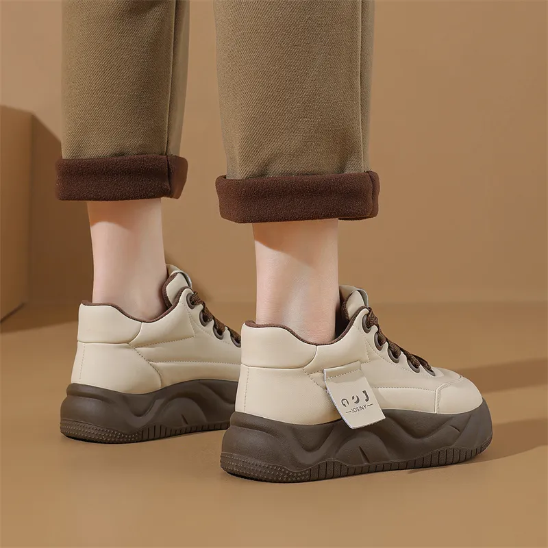 JOSINY Trendy Fashion Comfortable Versatile Puffy Shoes Low-Top Casual Shoes Women's Beige Brown-7