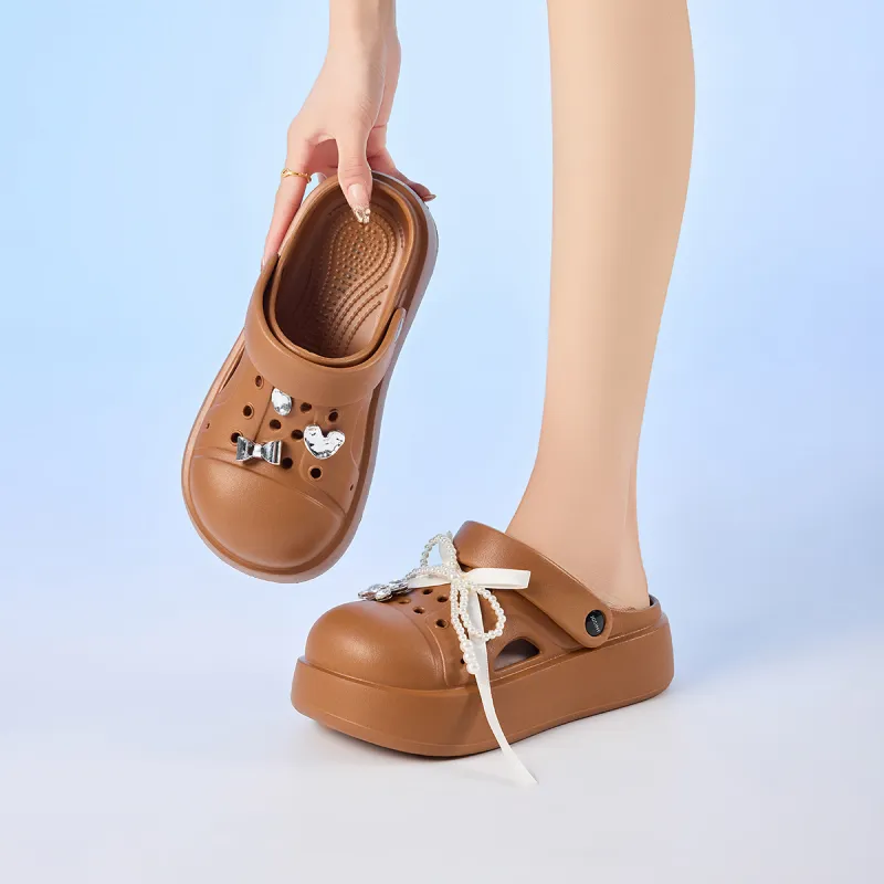 JOSINY Summer Petite Outerwear Trendy Fashion Lazy Slip on, Outdoor Beach Shoes Closed Toe Mules, Clogs Women's Coffee-6