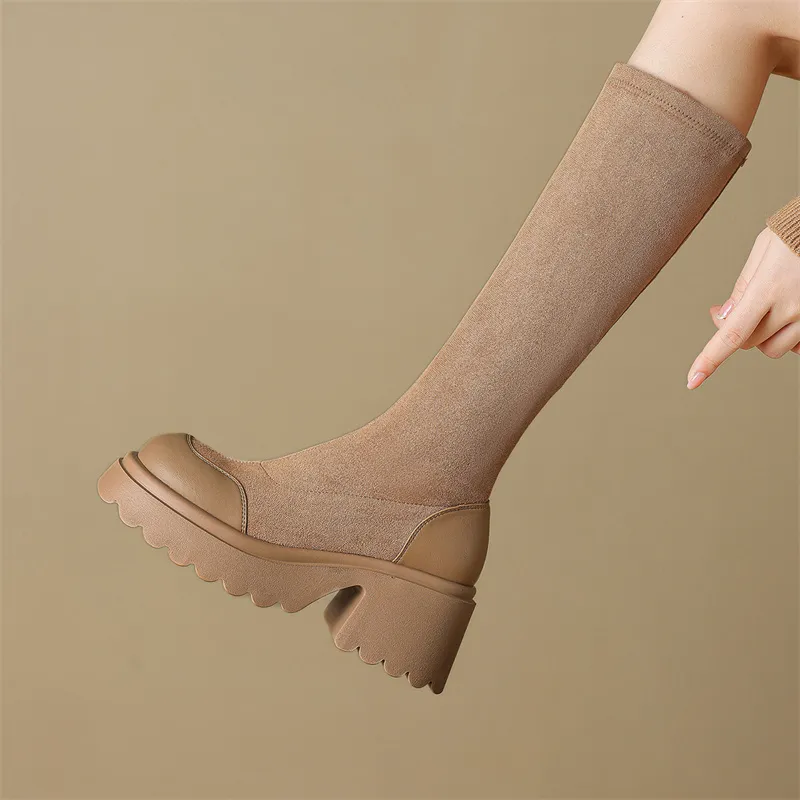JOSINY Knee high Boots Women's Black/Khaki-18