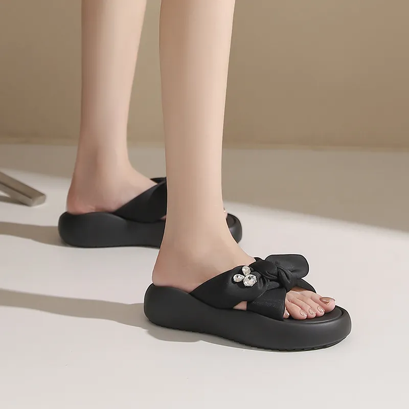 JOSINY Rubber Sole Cushioning Slip Resistant Abrasion Resistant Odor Resistant Quiet Slide Slippers Women's Black-3