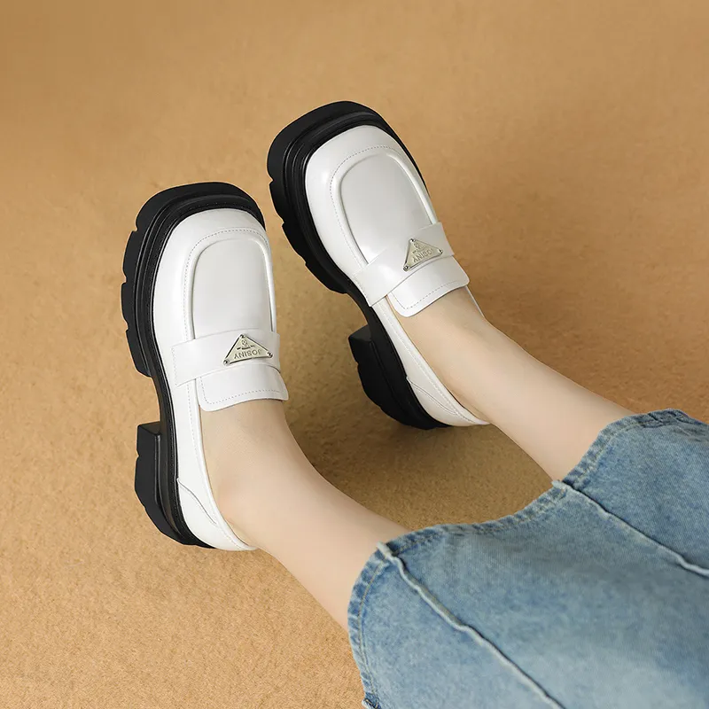 JOSINY Triangle Logo British Style Small Leather Shoes Minimalist Style Versatile Casual Loafers 6.5cm Women's-2