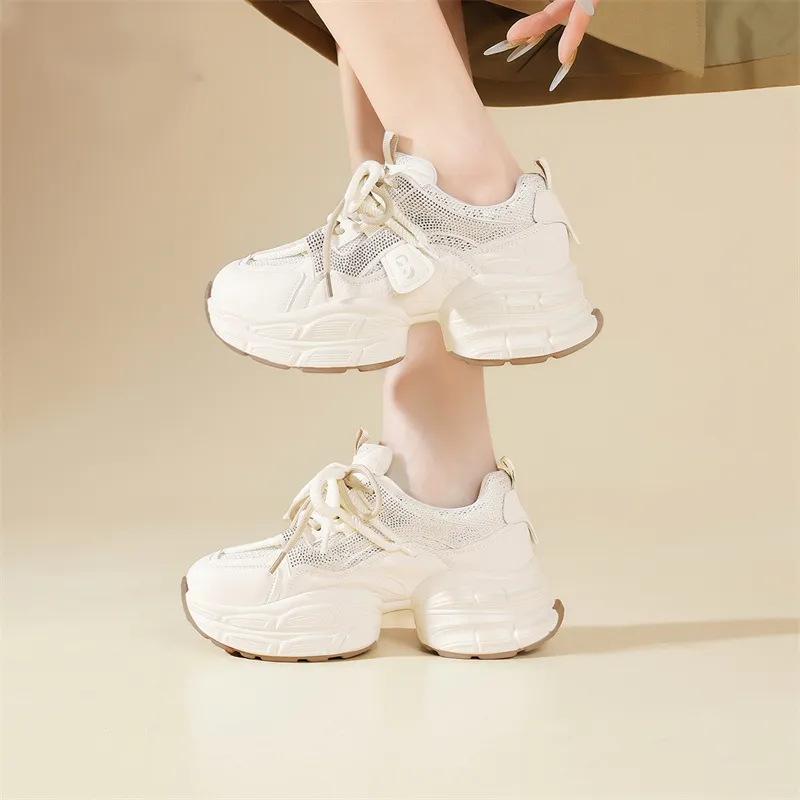 JOSINY Chunky Sneakers Women's Low Top Beige Red/Beige Apricot-4