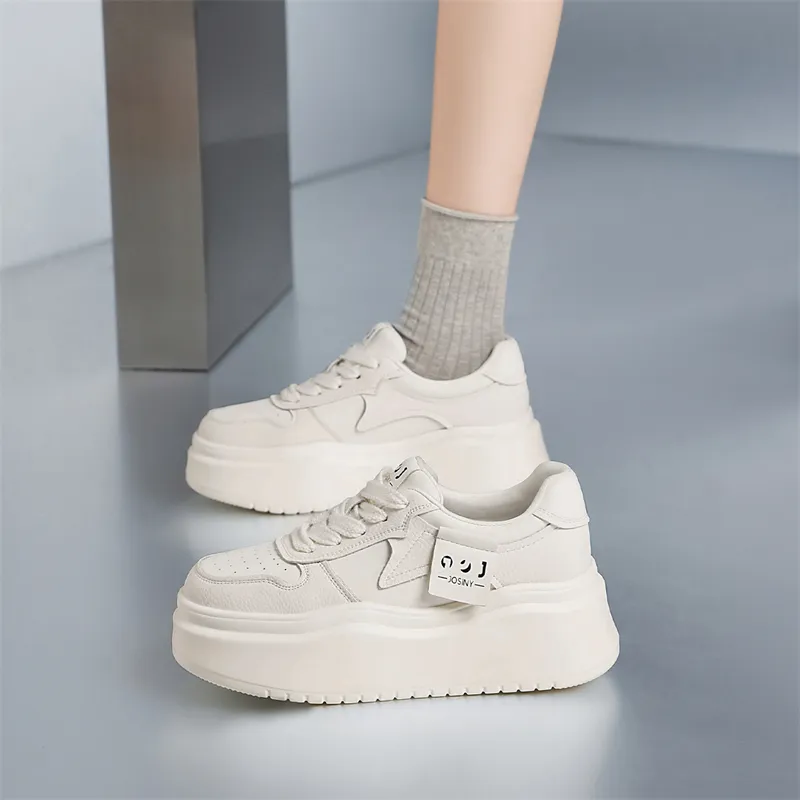 JOSINY Fleece Lined Warm Fashionable Sporty Style Versatile White Sneakers Casual Shoes Women's Ecru-5