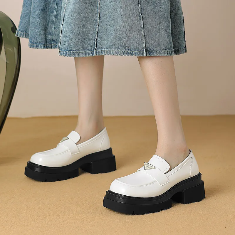 JOSINY Triangle Logo British Style Small Leather Shoes Minimalist Style Versatile Casual Loafers 6.5cm Women's-4