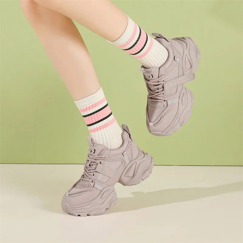 JOSINY Chunky Sneakers Women's Low Top Ecru/Pink Purple-4