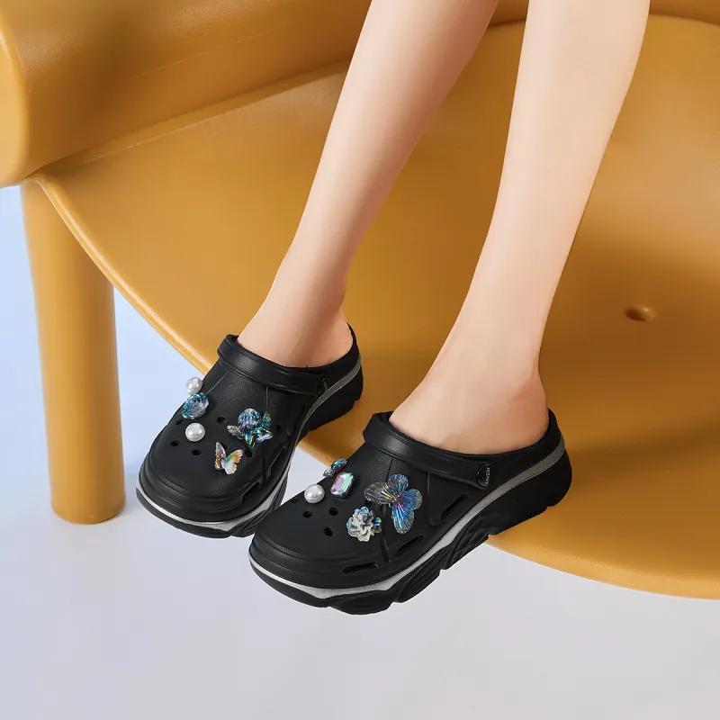 JOSINY Summer Trendy Fashion, Cute DIY Slip on, Outdoor Beach Shoes Clogs Women's Black-3