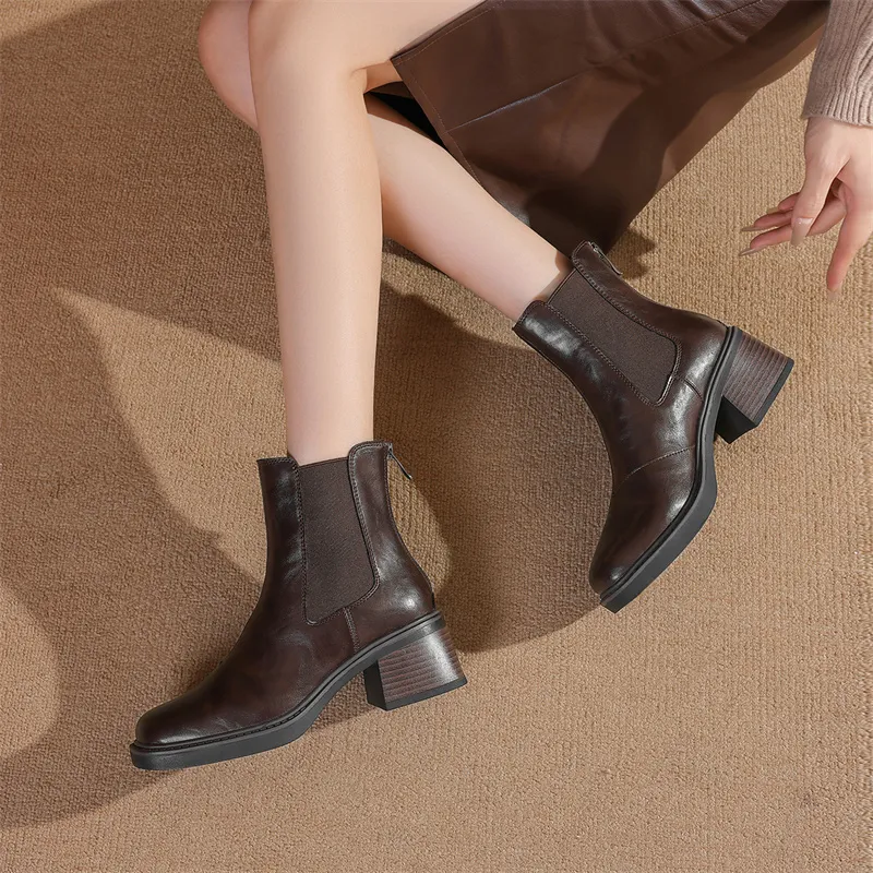 JOSINY Short Chelsea Boots 5.5cm Women's Red Brown-5