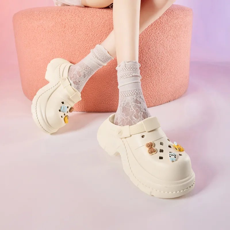 JOSINY Summer Trendy Fashion, Cartoon DIY Slip on, Outdoor Beach Shoes Closed Toe Slippers, Clogs Women's Ecru-6