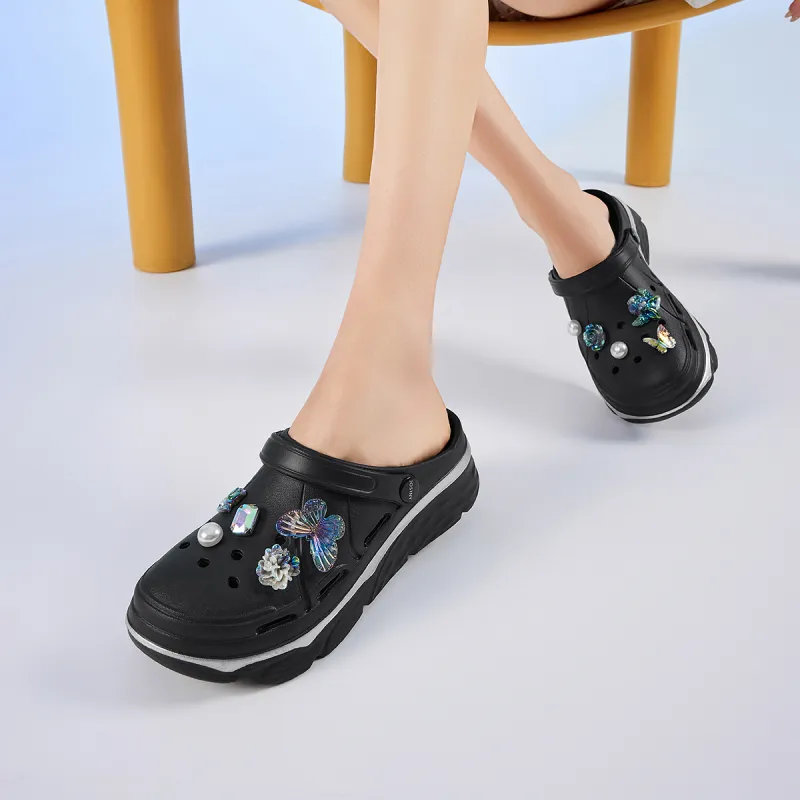 JOSINY Summer Trendy Fashion, Cute DIY Slip on, Outdoor Beach Shoes Clogs Women's Black-6