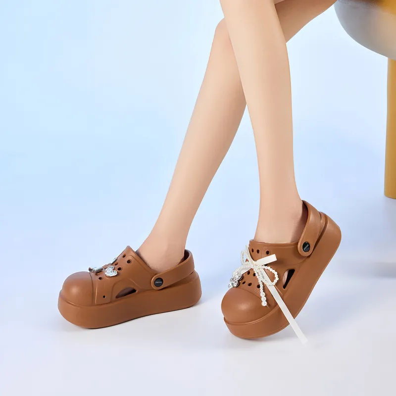 JOSINY Summer Petite Outerwear Trendy Fashion Lazy Slip on, Outdoor Beach Shoes Closed Toe Mules, Clogs Women's Coffee-3