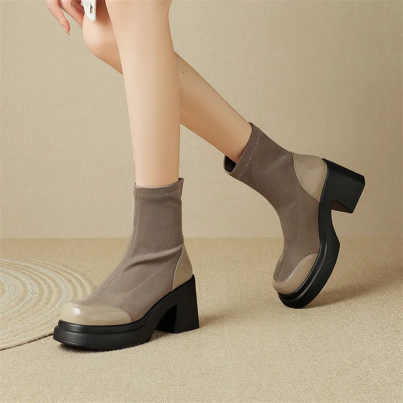 JOSINY Ankle Boots 8.5cm Women's Brown-5