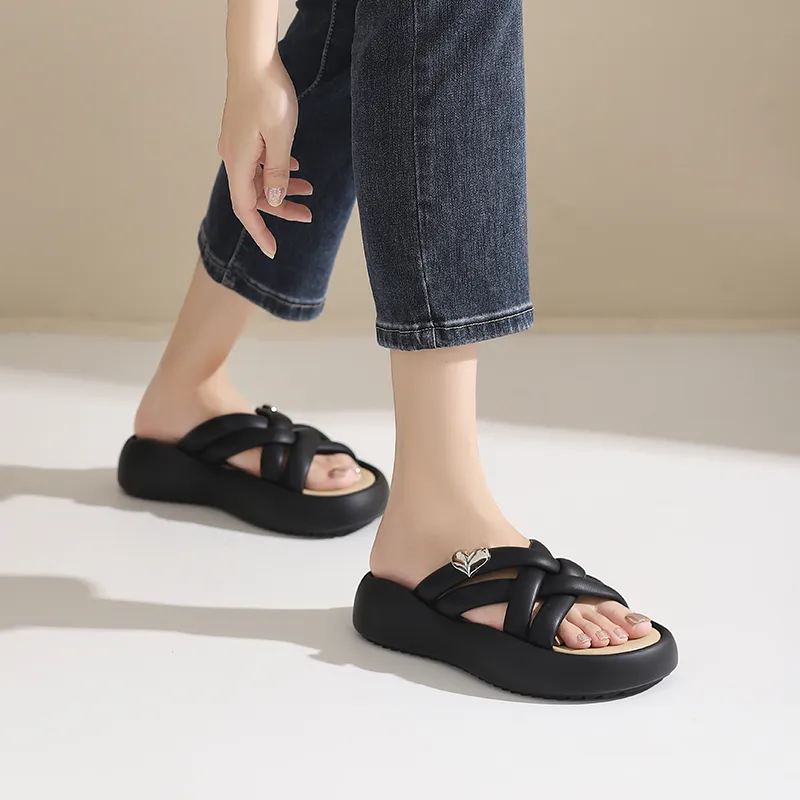JOSINY Rubber Sole Cushioning Slip Resistant Abrasion Resistant Odor Resistant Quiet Slide Slippers Women's Black-4