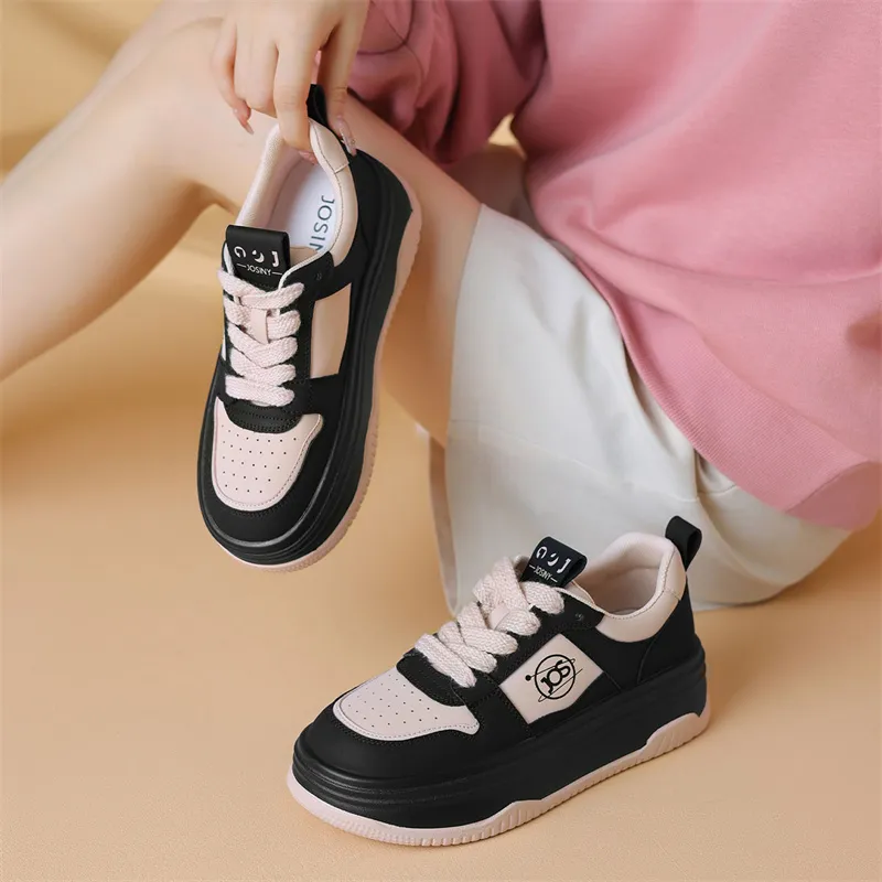 JOSINY Skateboard Shoes Women's Low Top Beige Brown/Beige Black-6