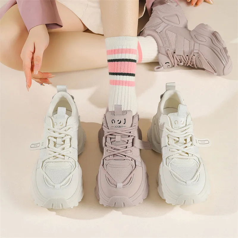JOSINY Chunky Sneakers Women's Low Top Ecru/Light Purple-2