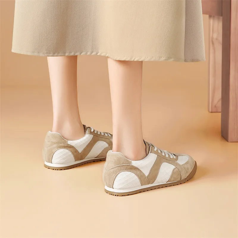JOSINY Spring Versatile Fashion Sports Flat Shoes Vintage Casual Shoes Women's Beige Brown-3
