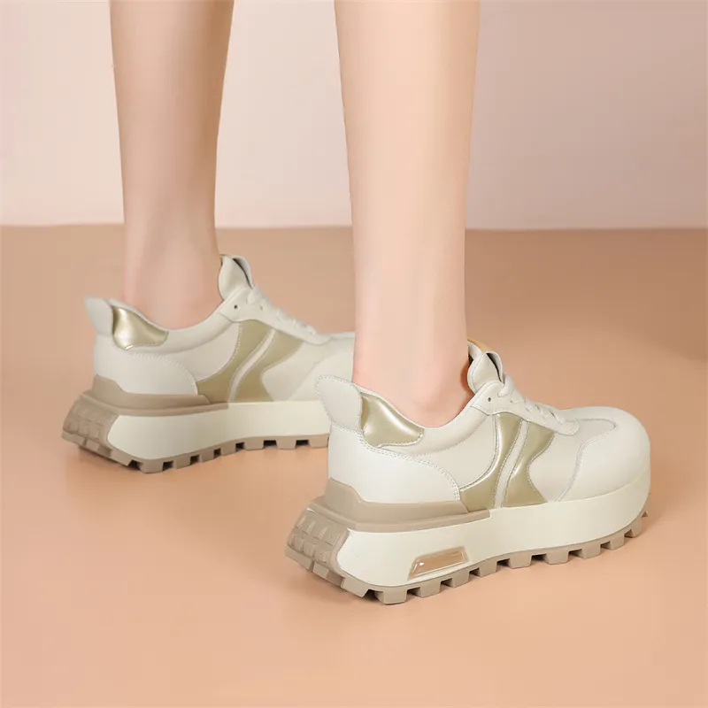 JOSINY Chunky Sneakers Women's Low Top White Gold/White Silver-4