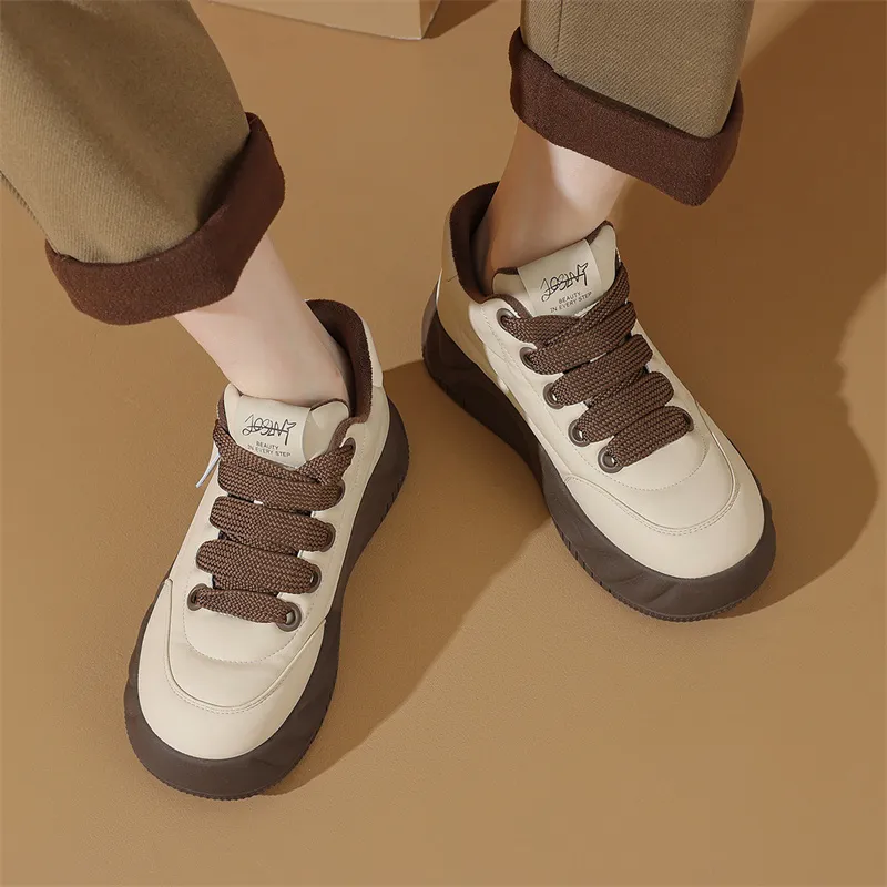 JOSINY Trendy Fashion Comfortable Versatile Puffy Shoes Low-Top Casual Shoes Women's Beige Brown-4