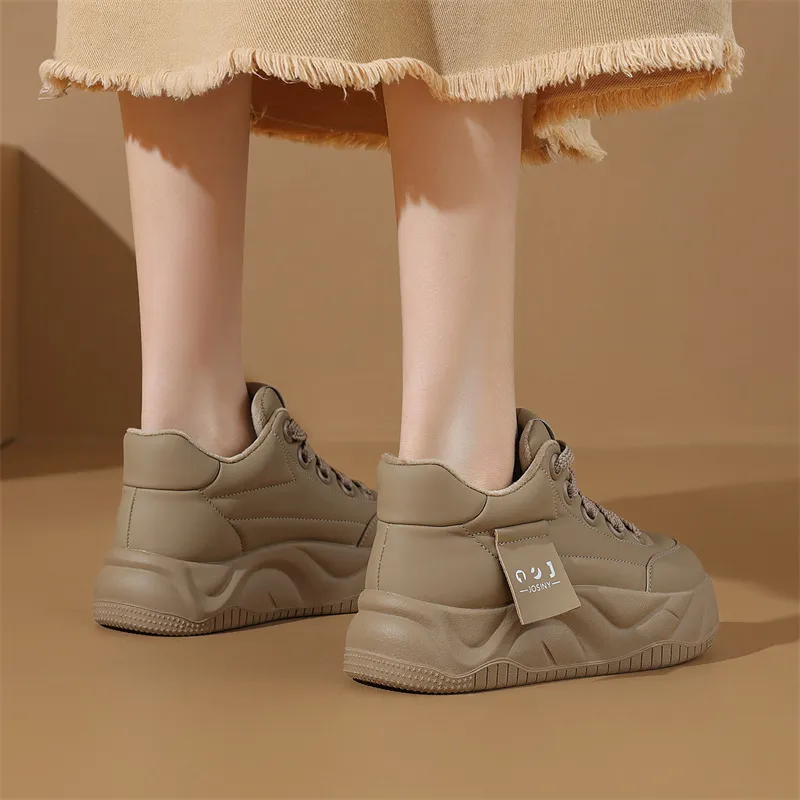 JOSINY Trendy Comfortable Versatile Puffy Shoes Low-Top Casual Shoes Women's Apricot-5