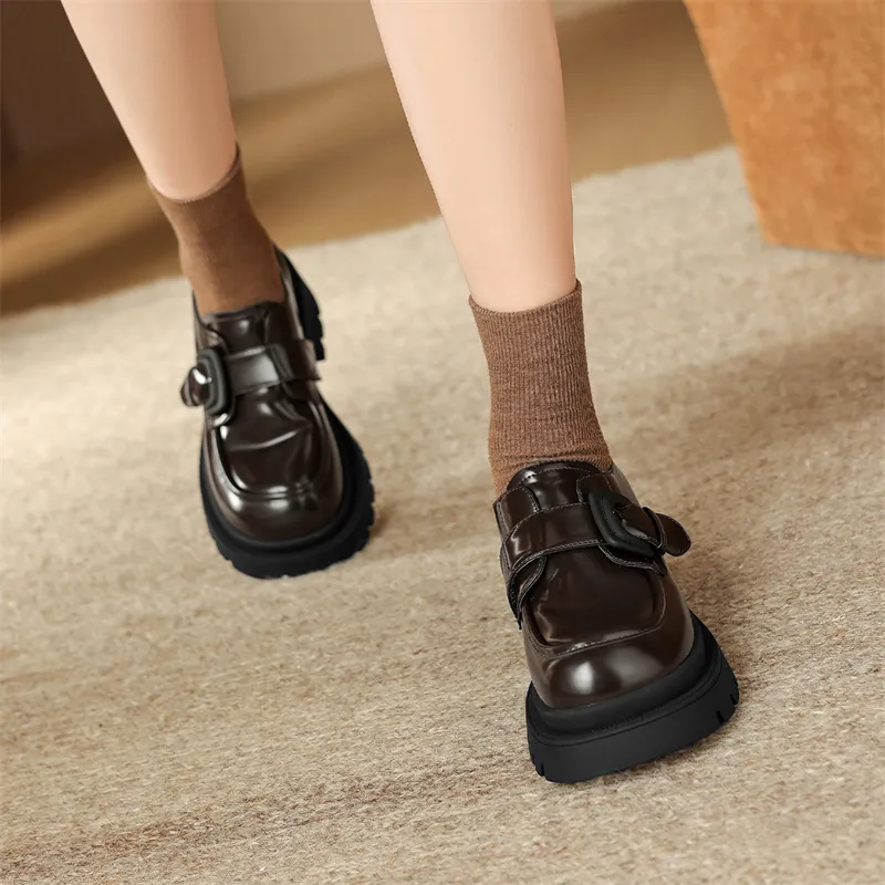 JOSINY British Style Maillard Style Versatile Deep Mouth Unlined Shoes Loafers Heel Height 6.7cm Women's Brown-6