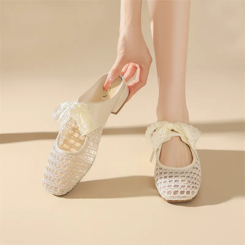 JOSINY Woven Cut Out Slip Resistant Abrasion Resistant Odor Resistant French Elegance, Closed Toe Slippers Women's Ecru-5