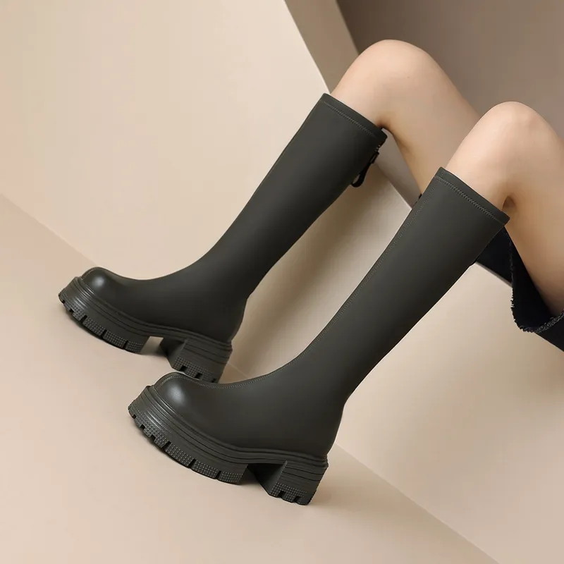 JOSINY Minimalist Style Versatile Fashion Apparel Boots Not Over The Knee Knight Boots Knee high Boots Women's Khaki-5